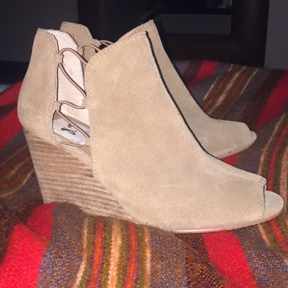Lucky Brand Open Toe Suede Bootie Wedge